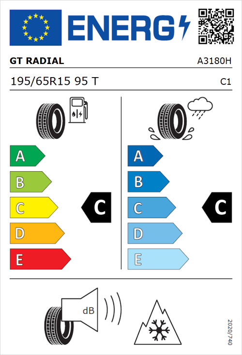 Tyre Label for GT Radial WinterPro 2 195/65R15 95T