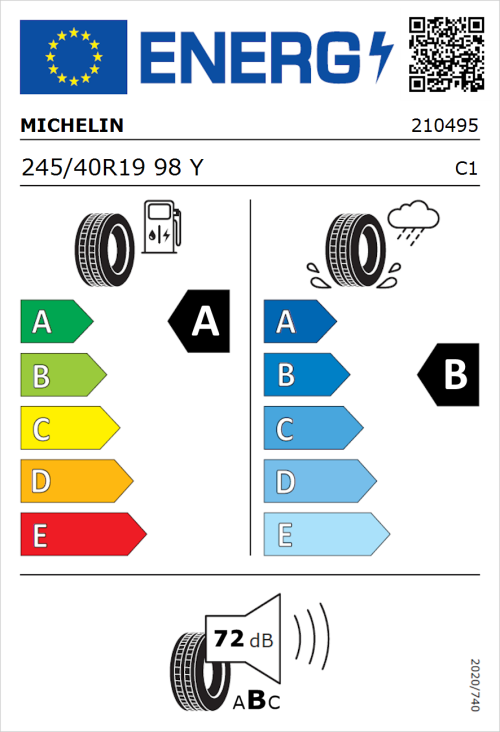 Tyre Label for Michelin Pilot Sport 245/40R19 98Y