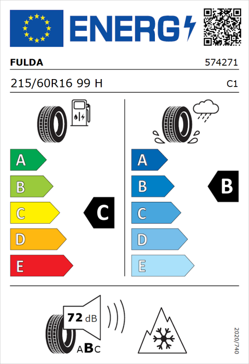 Tyre Label for Fulda Kristall Control HP2 215/60R16 99H