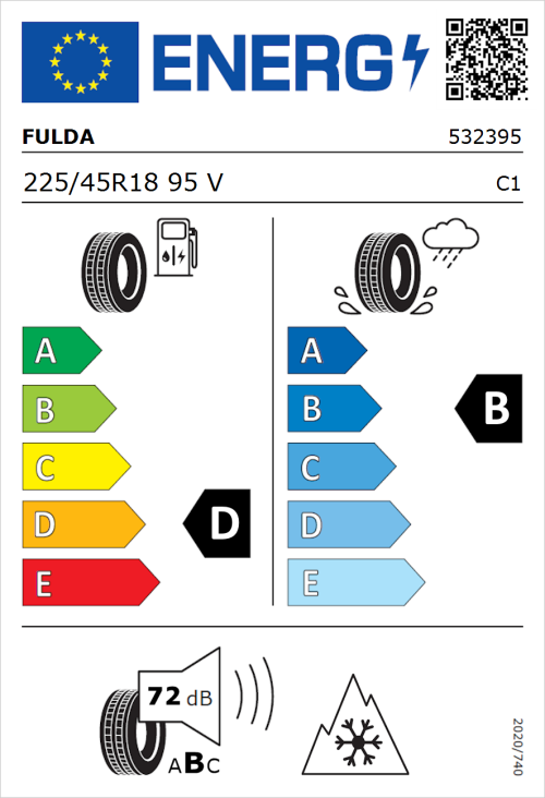 Tyre Label for Fulda Kristall Control HP2 225/45R18 95V