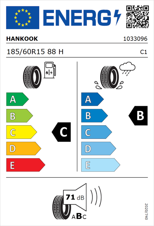 Tyre Label for Hankook Ventus Prime 3 K125 185/60R15 88H