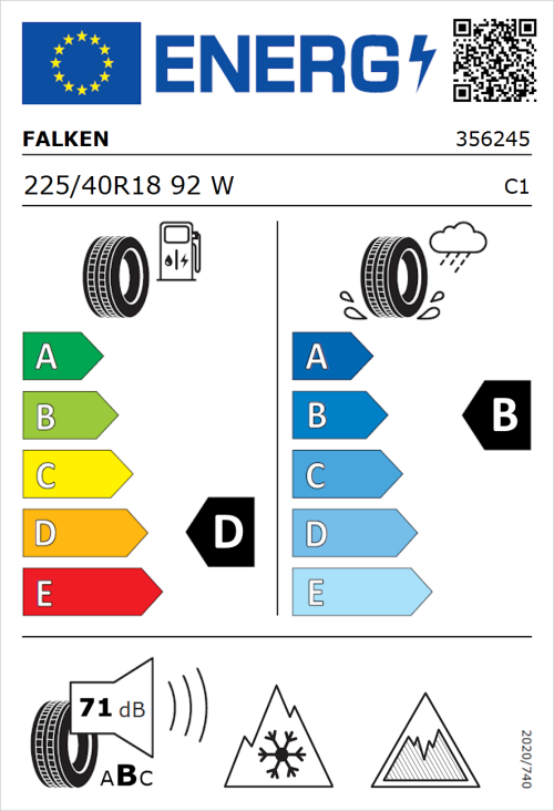 Tyre Label for Falken Euroall Season AS220 PRO 225/40R18 92W