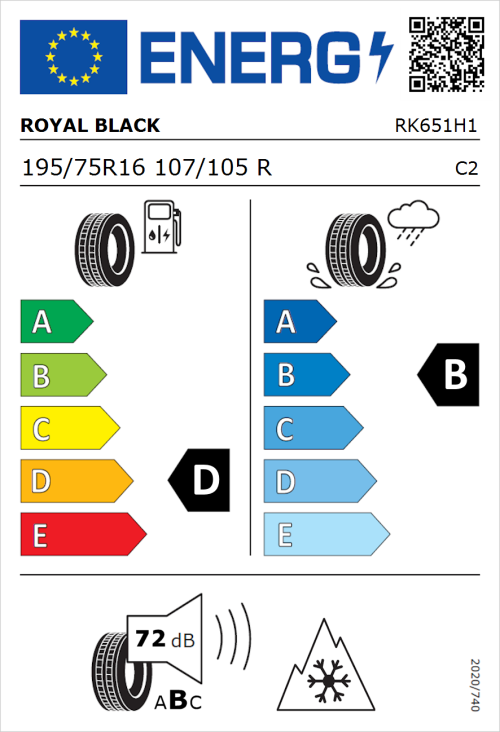 Tyre Label for Royal Black Commercial 195/75R16 107/105R